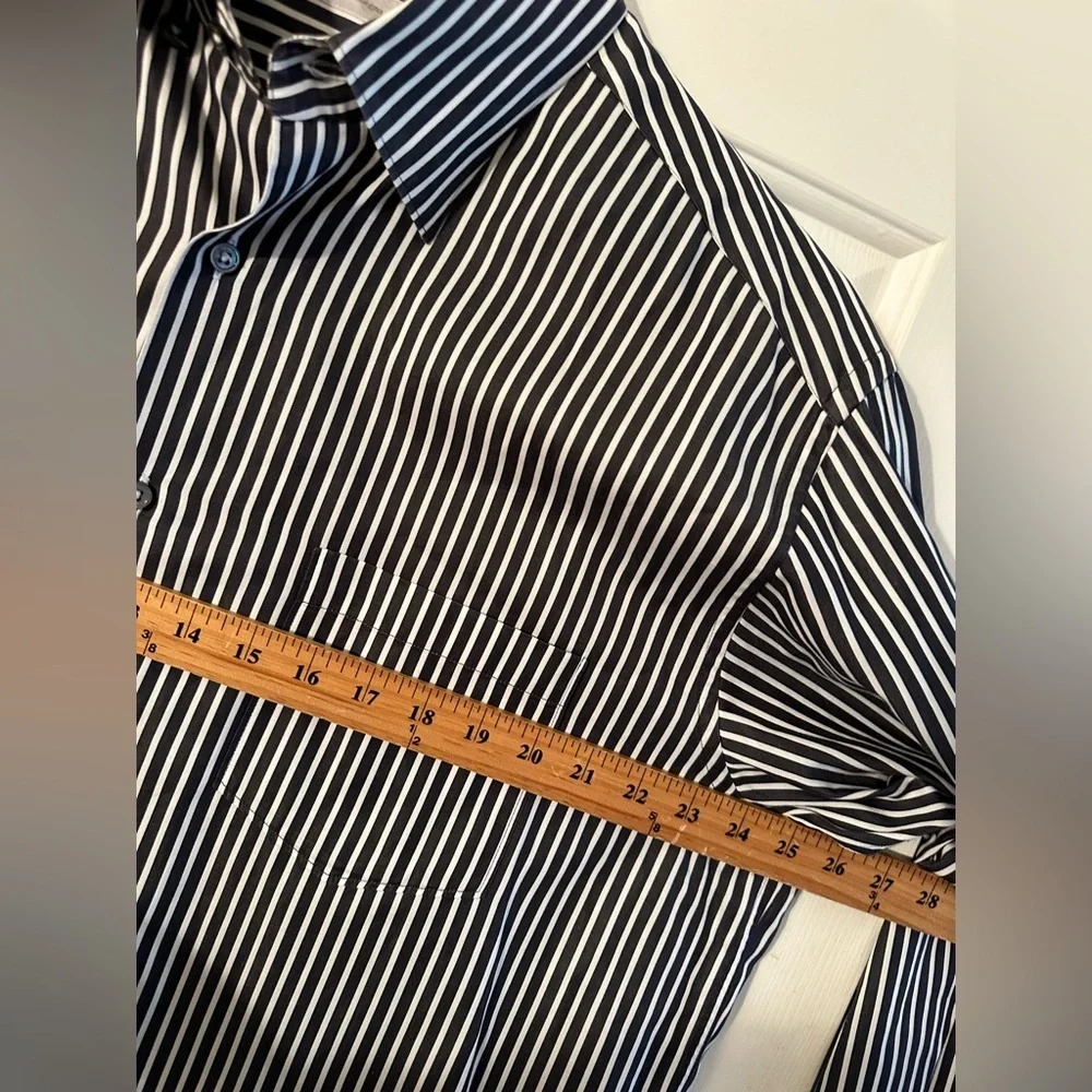 ERMENEGILDO ZEGNA XXL Made Italy Charcoal White Stripe Button Down No Tuck Shirt - Picture 10 of 13